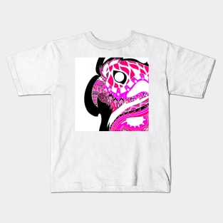 pink parrot ecopop guacamaya bird in mexican pattern art Kids T-Shirt